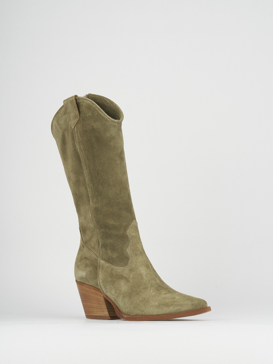 High heel boots heel 6 cm green chamois