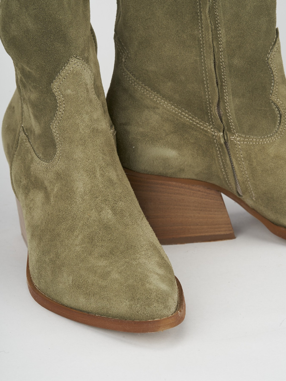 High heel boots heel 6 cm green chamois