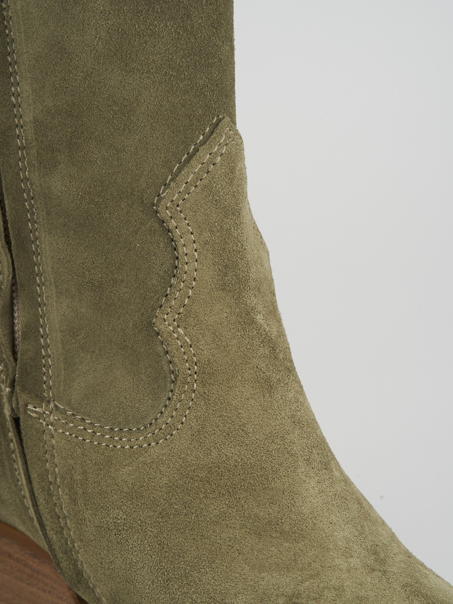 High heel boots heel 6 cm green chamois