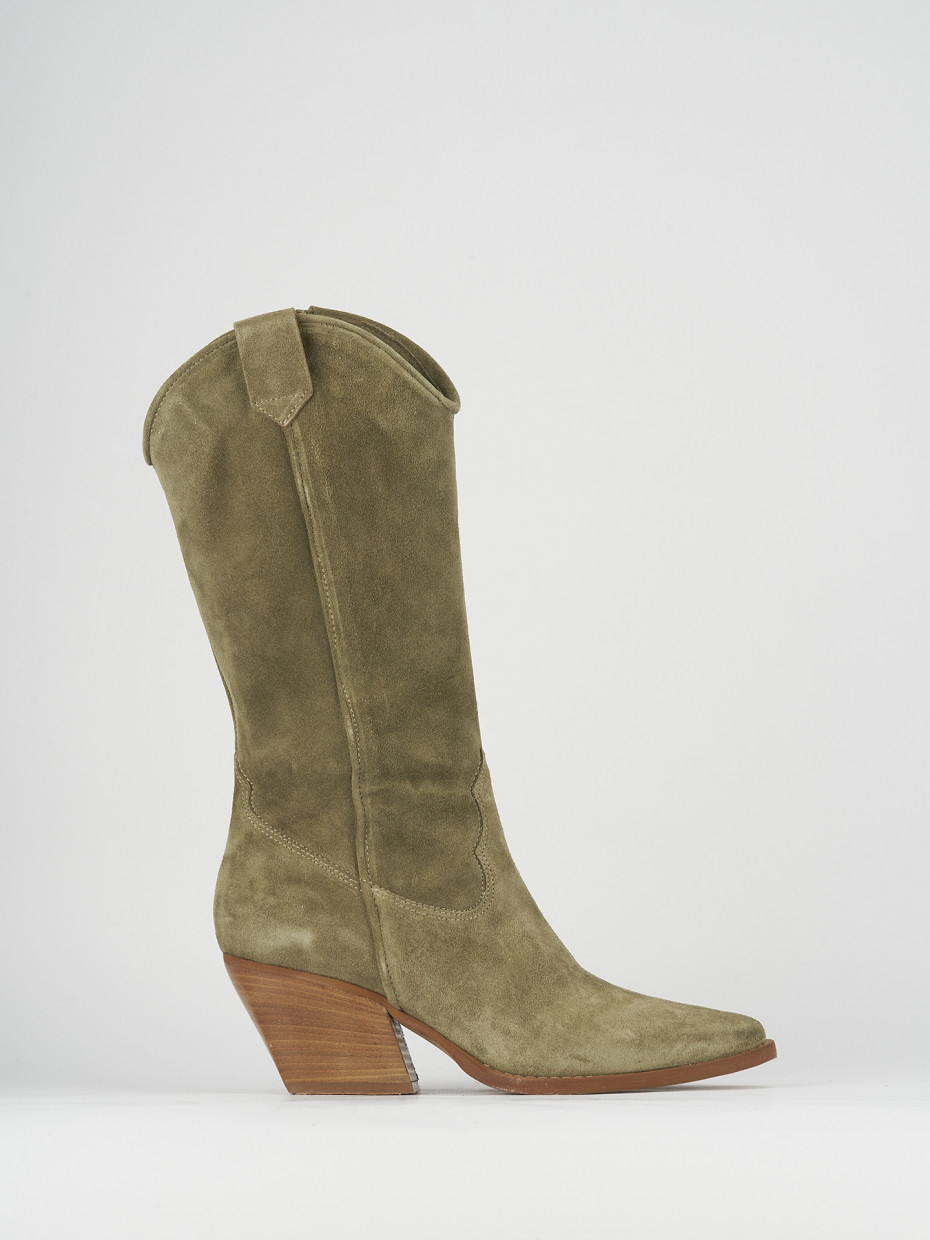 High heel boots heel 6 cm green chamois