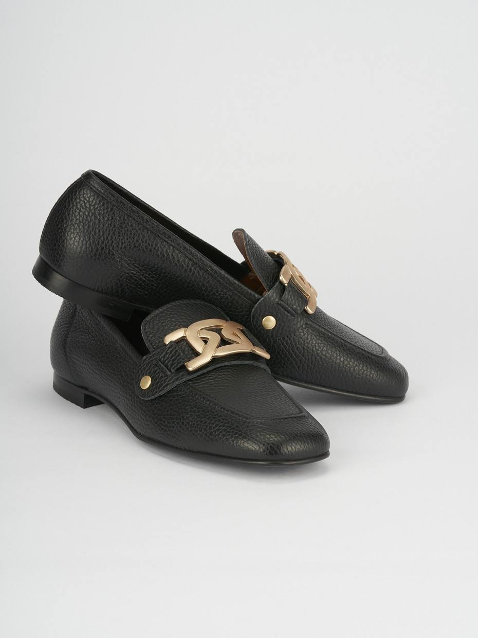 Mocassino tacco 1 cm nero pelle