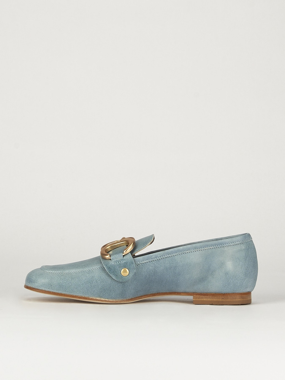 Mocassini tacco 1cm pelle azzurro