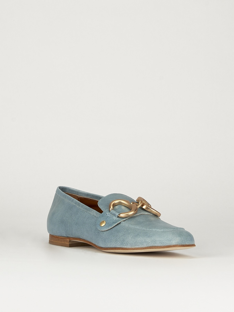 Mocassini tacco 1cm pelle azzurro