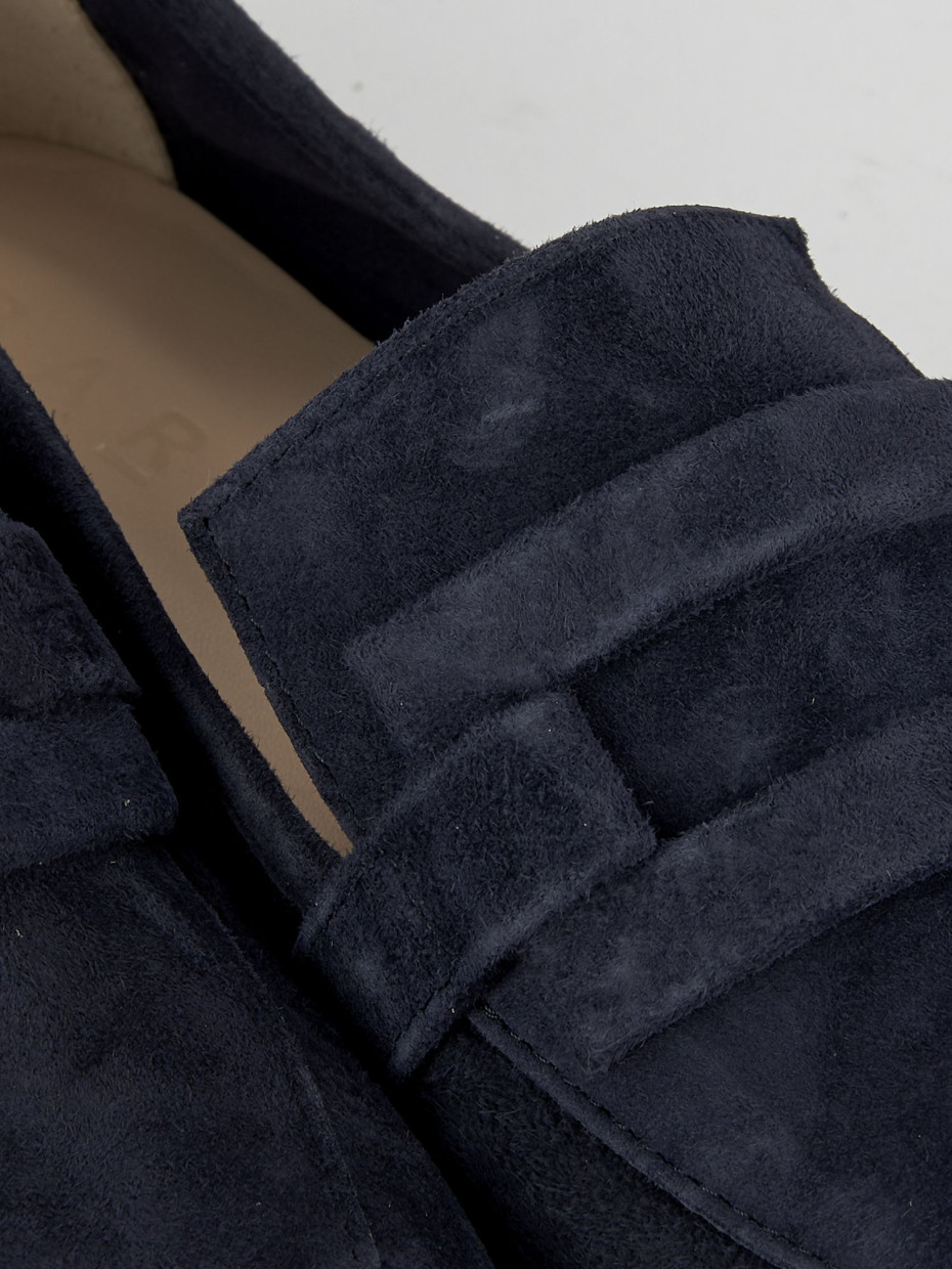 Mocassino tacco 1 cm blu camoscio