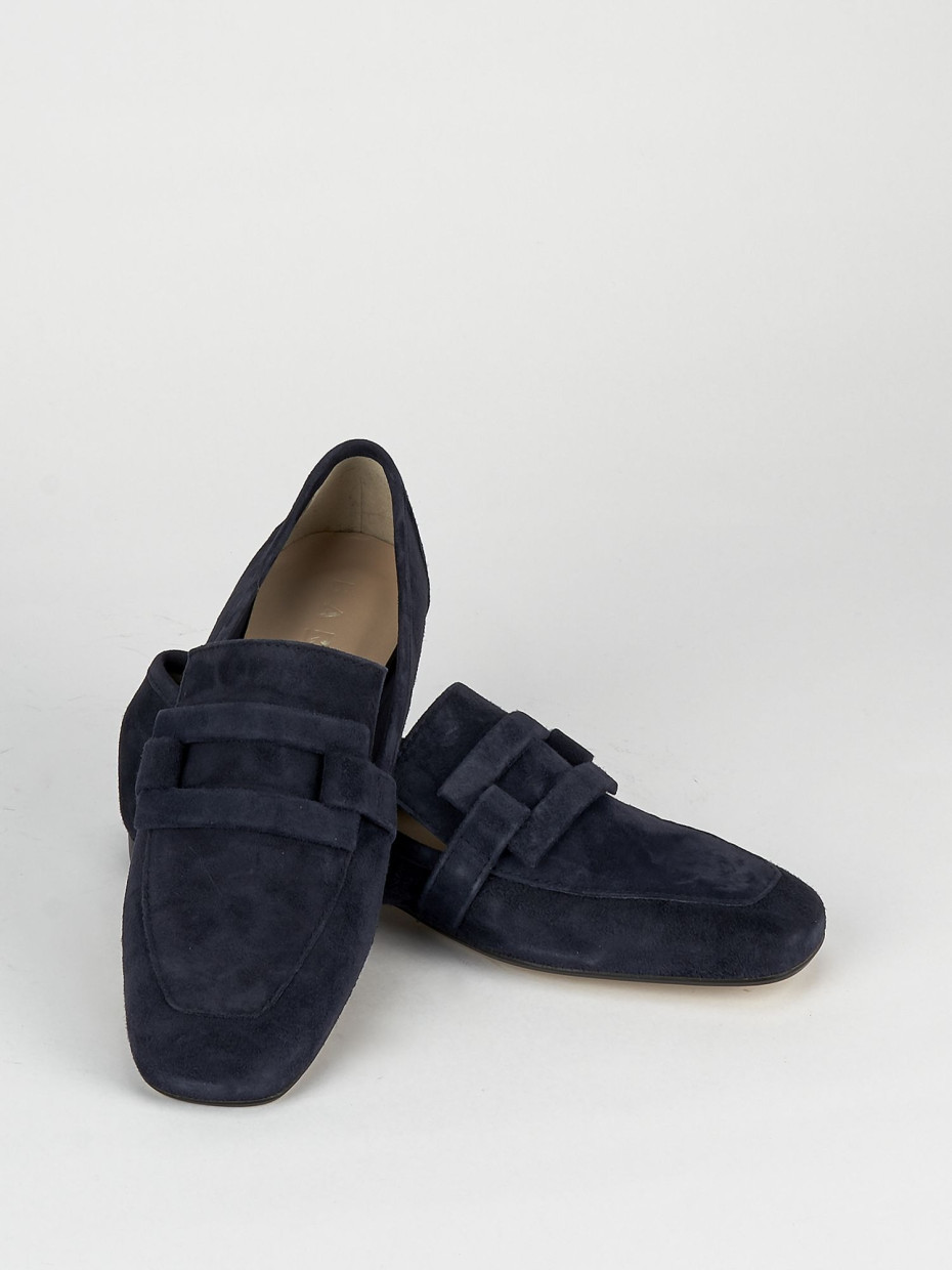 Mocassino tacco 1 cm blu camoscio