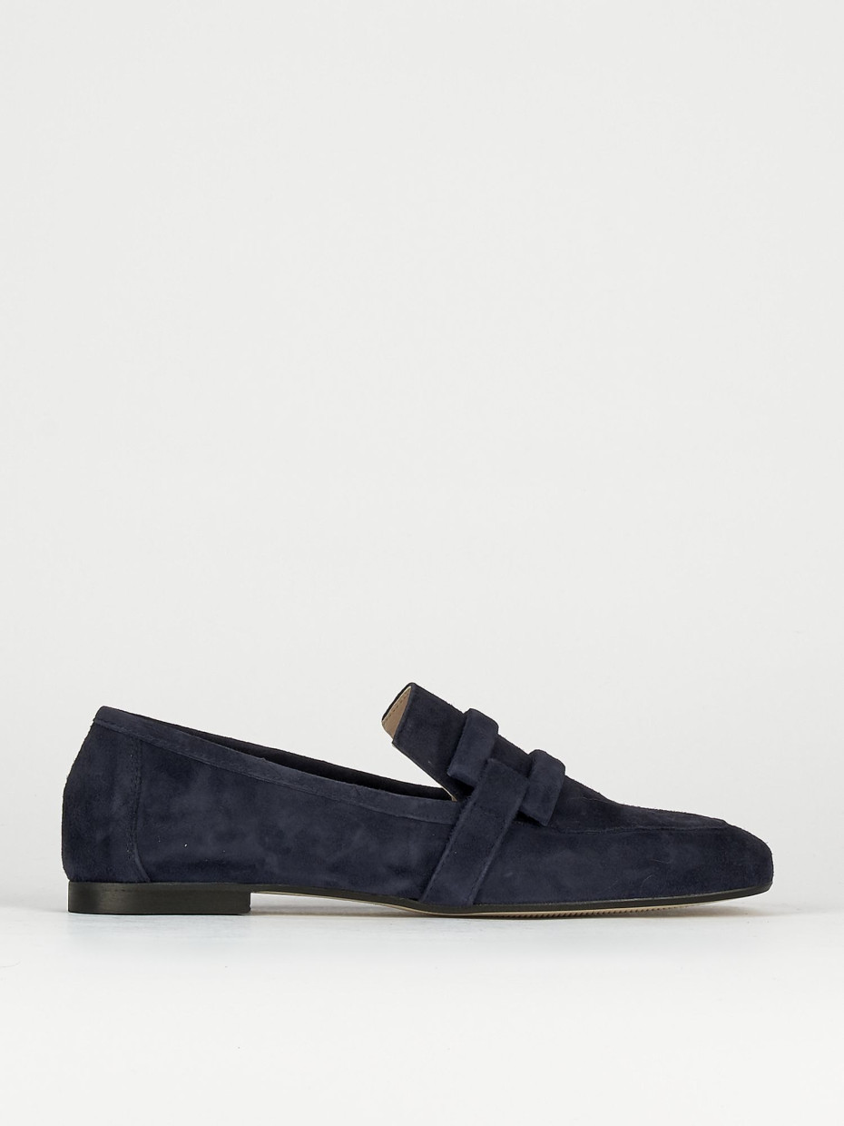 Mocassino tacco 1 cm blu camoscio