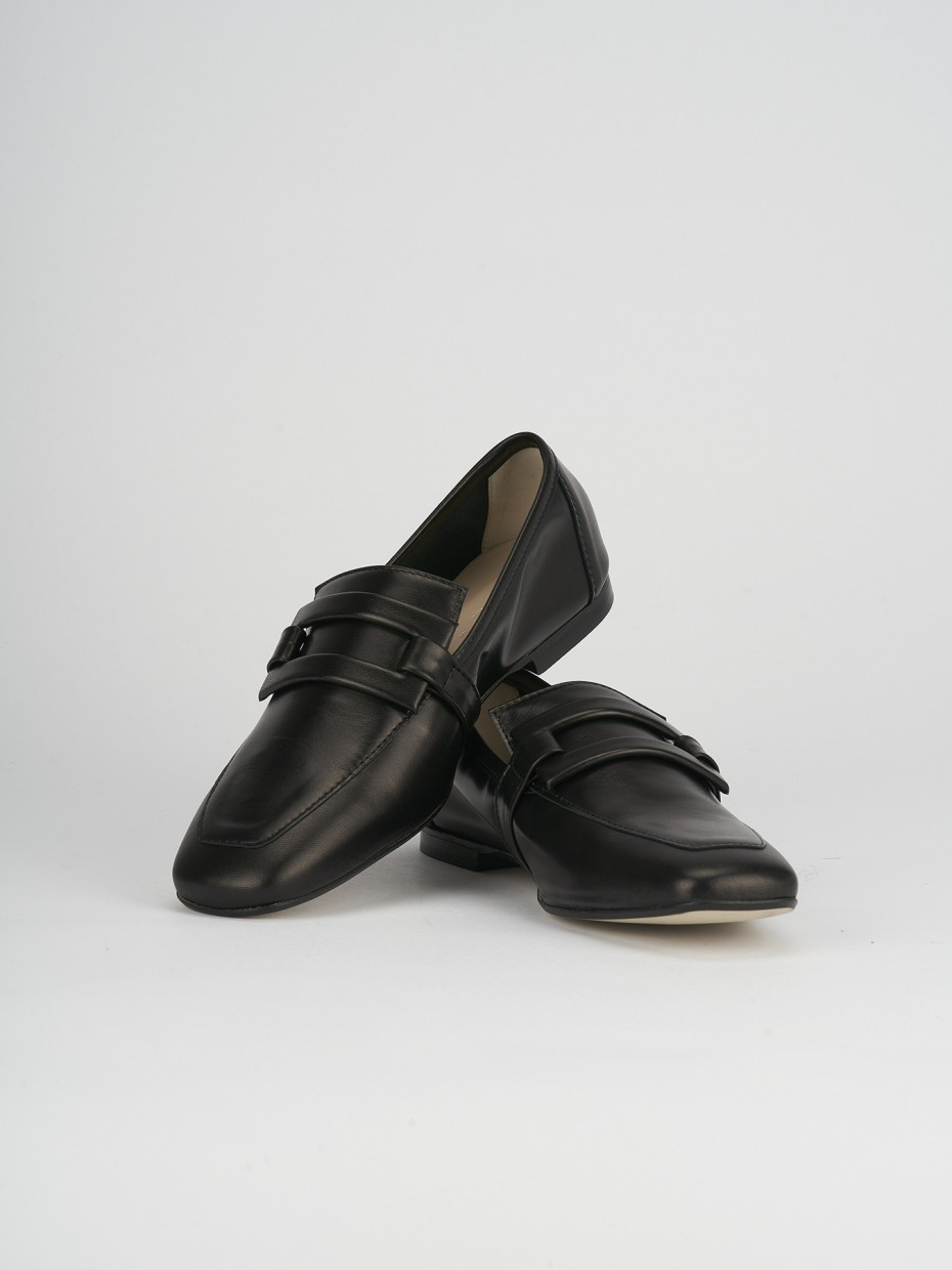 Mocassino tacco 1 cm nero pelle