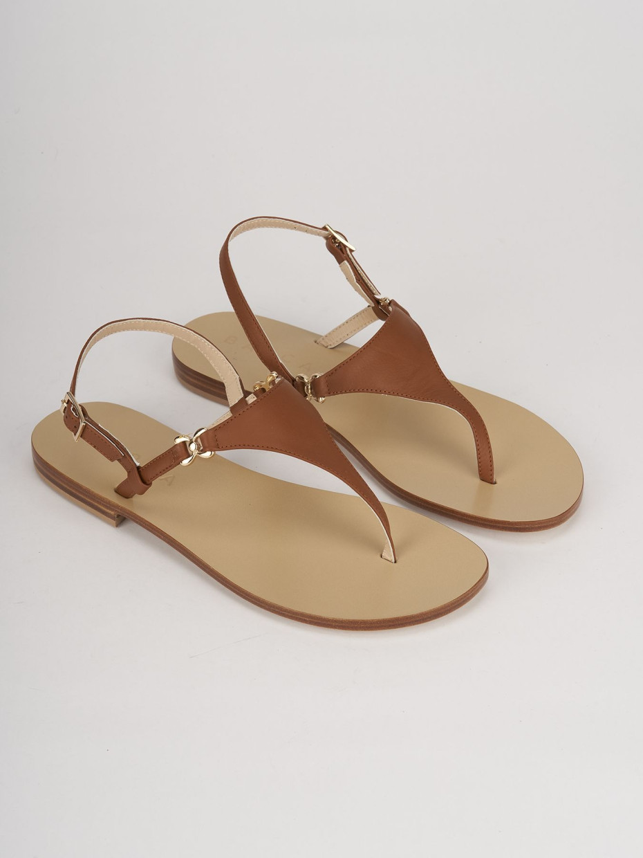 Flip flops heel 1 cm brown leather