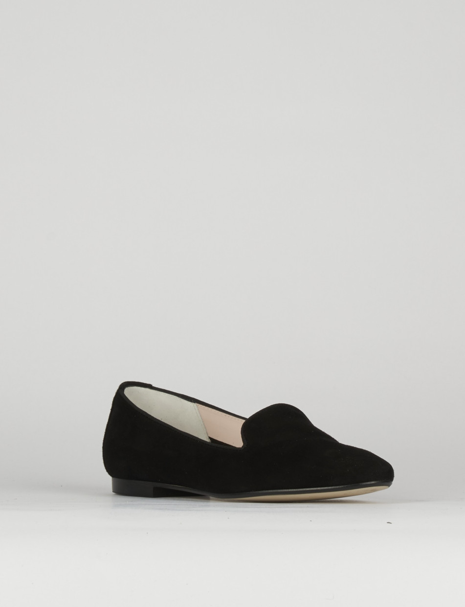 Ballerina babbuccia tacco 1cm nero camoscio