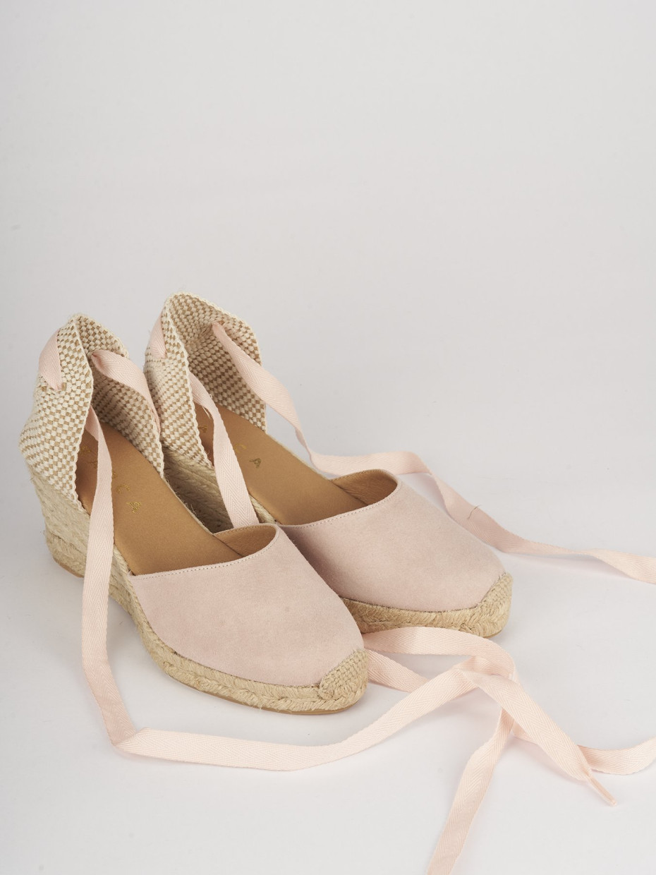 Espadrillas tacco 5cm camoscio rosa