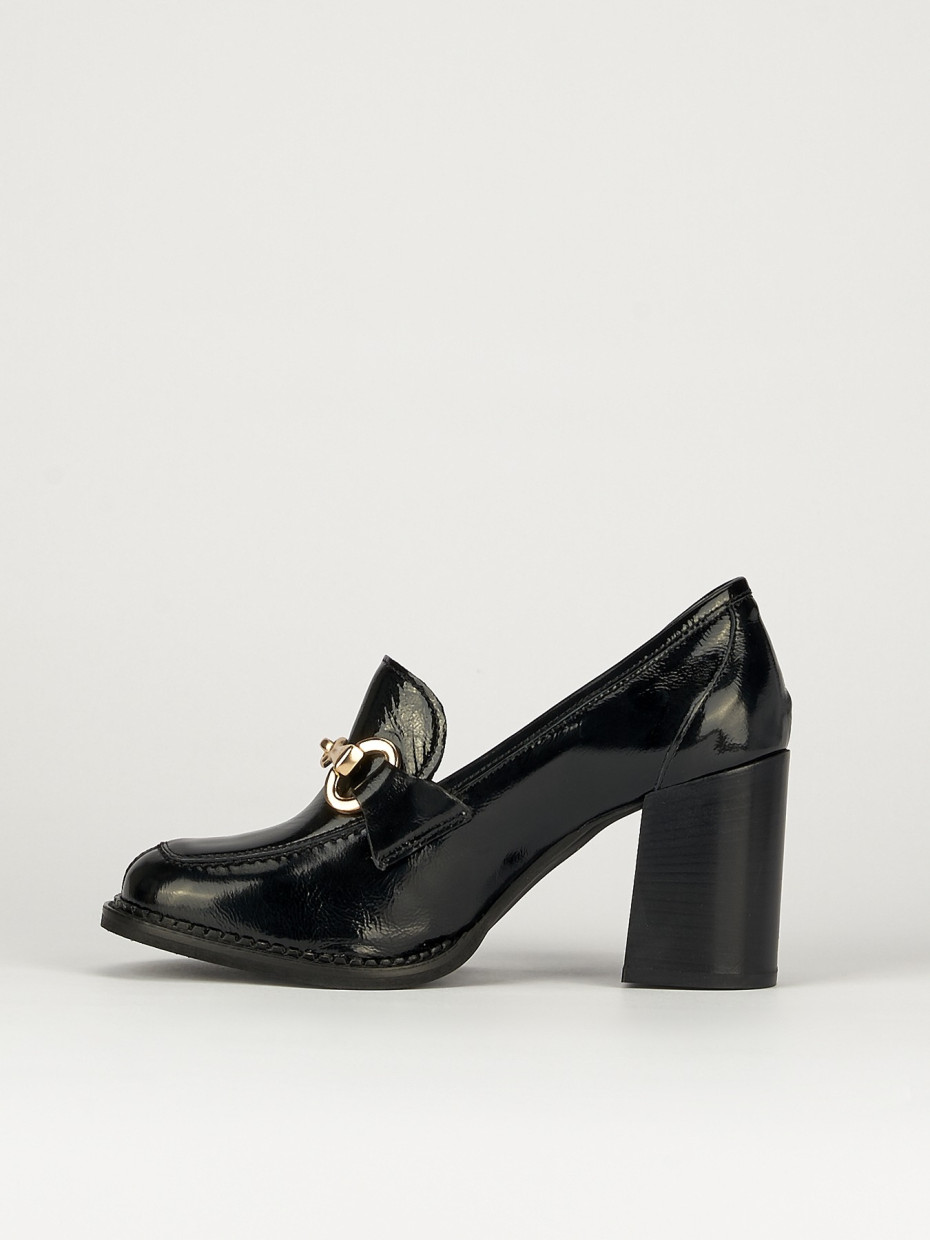 Mocassino tacco 7 cm nero vernice