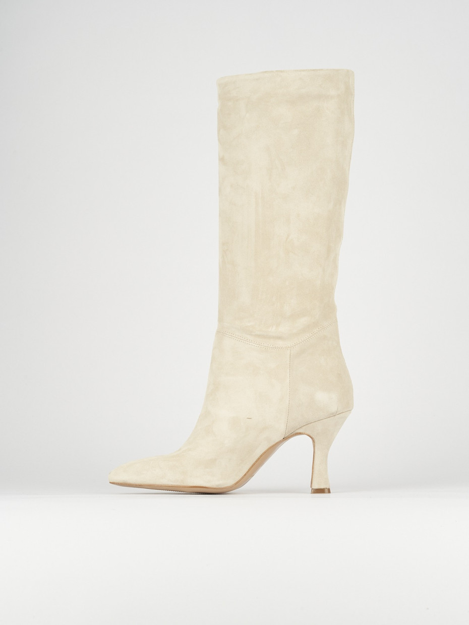 High heel boots heel 7 cm beige chamois