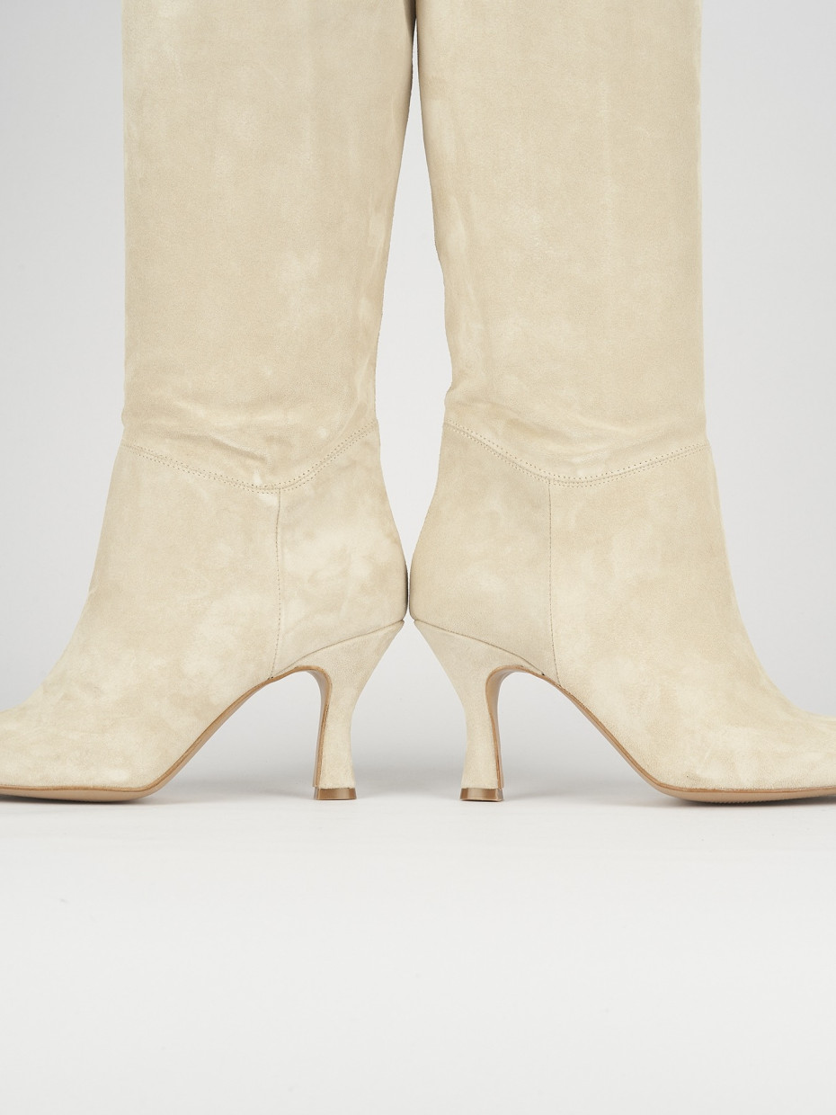 High heel boots heel 7 cm beige chamois