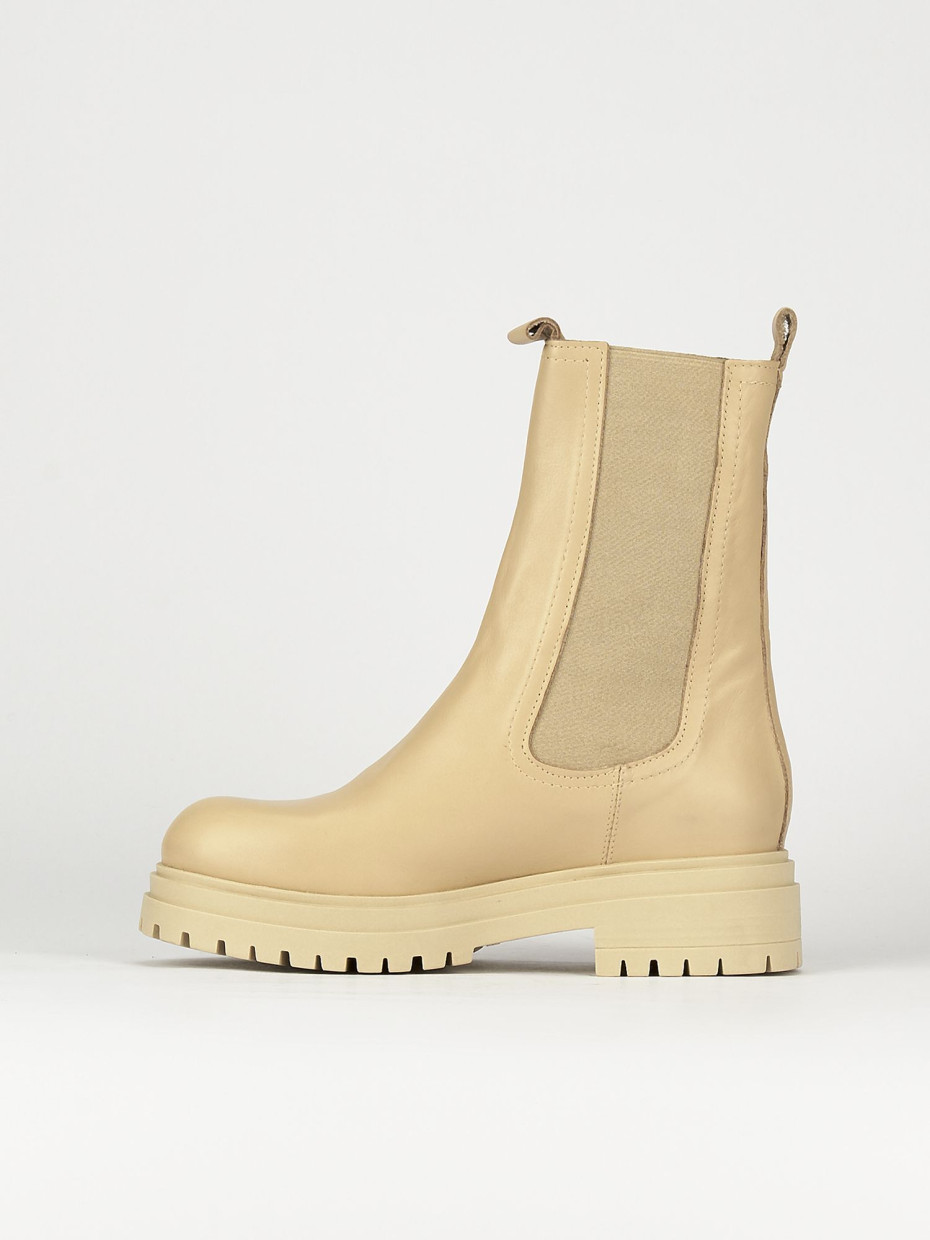 Low heel ankle boots heel 1 cm beige leather