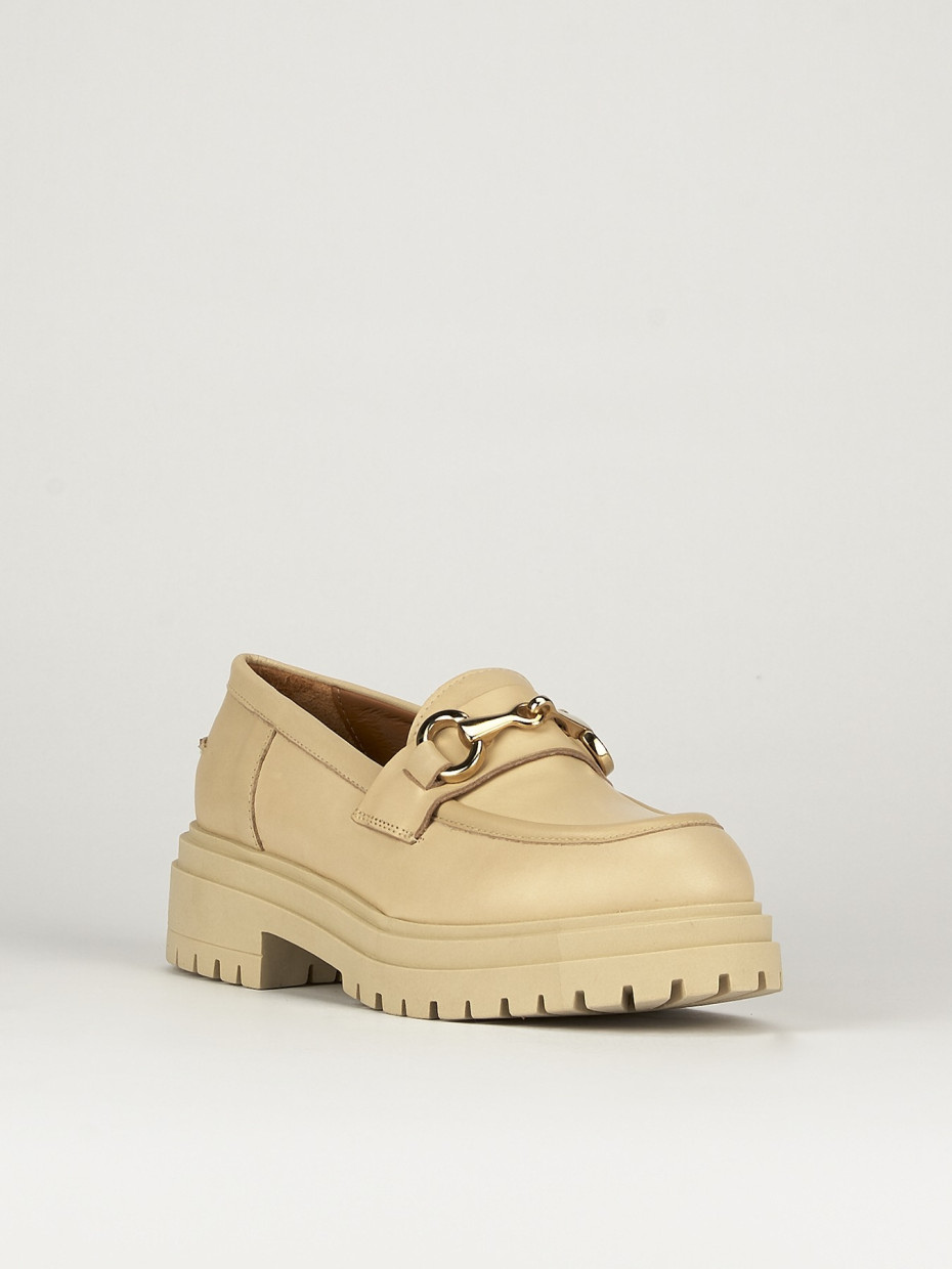 Mocassino tacco 1 cm beige pelle