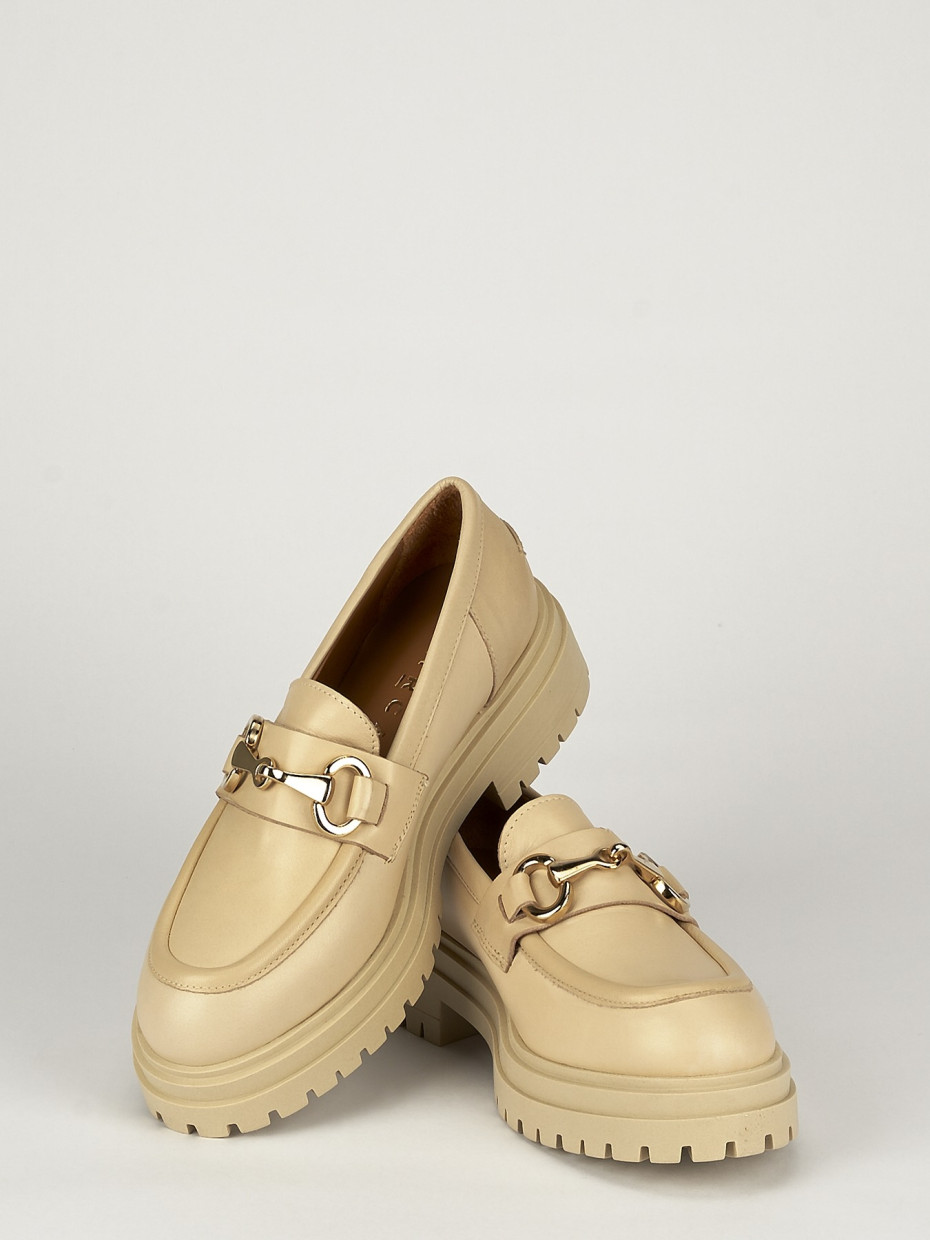 Mocassino tacco 1 cm beige pelle