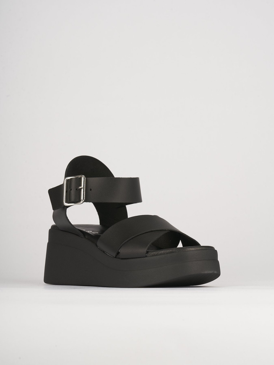 Sandali zeppa tacco 5cm pelle nero