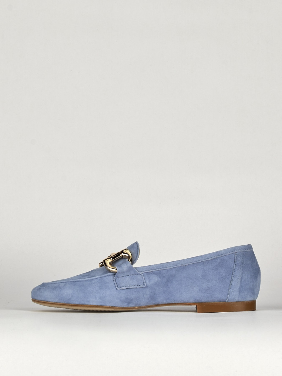 Mocassino tacco 1 cm azzurro camoscio