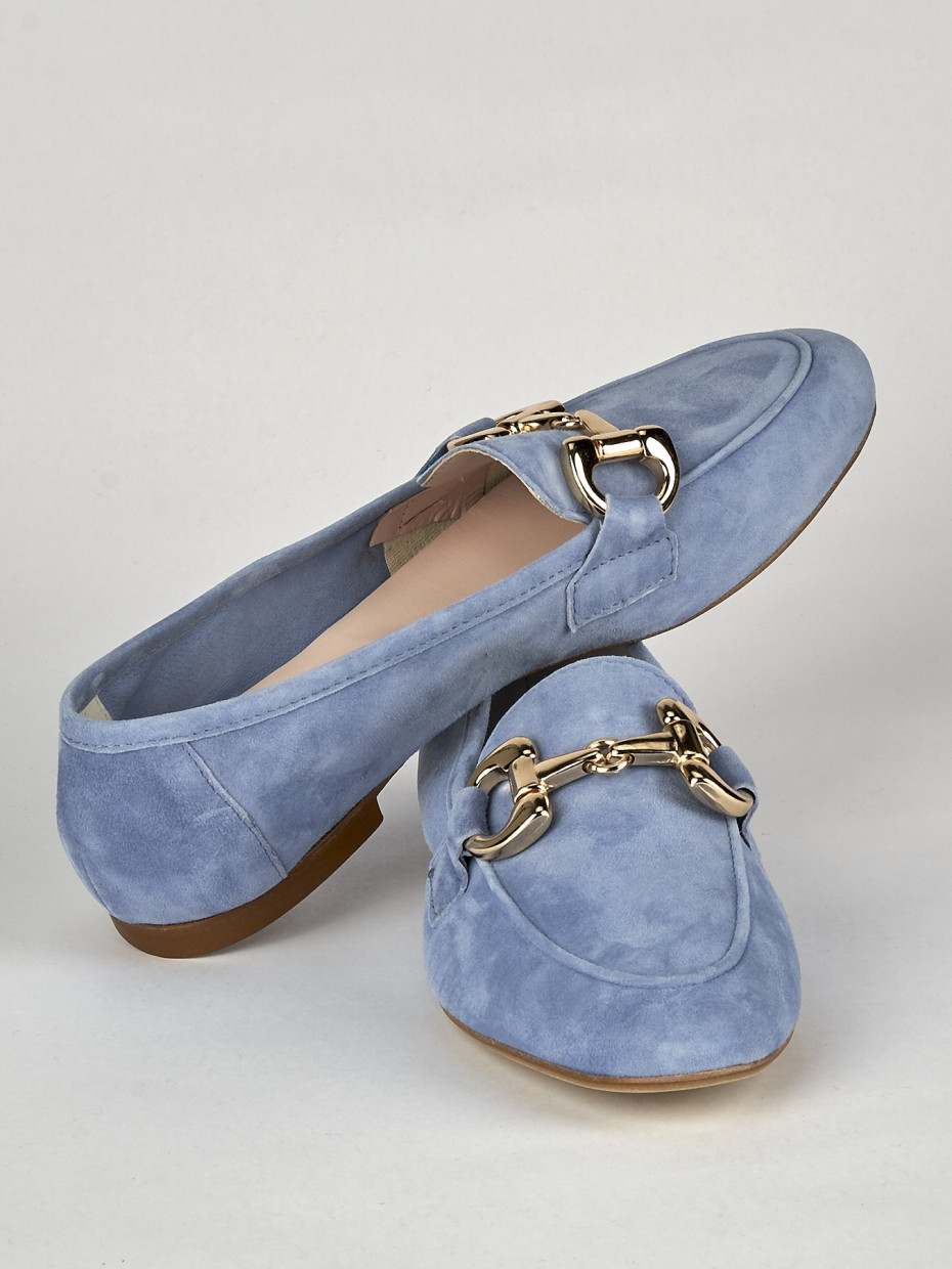 Mocassino tacco 1 cm azzurro camoscio