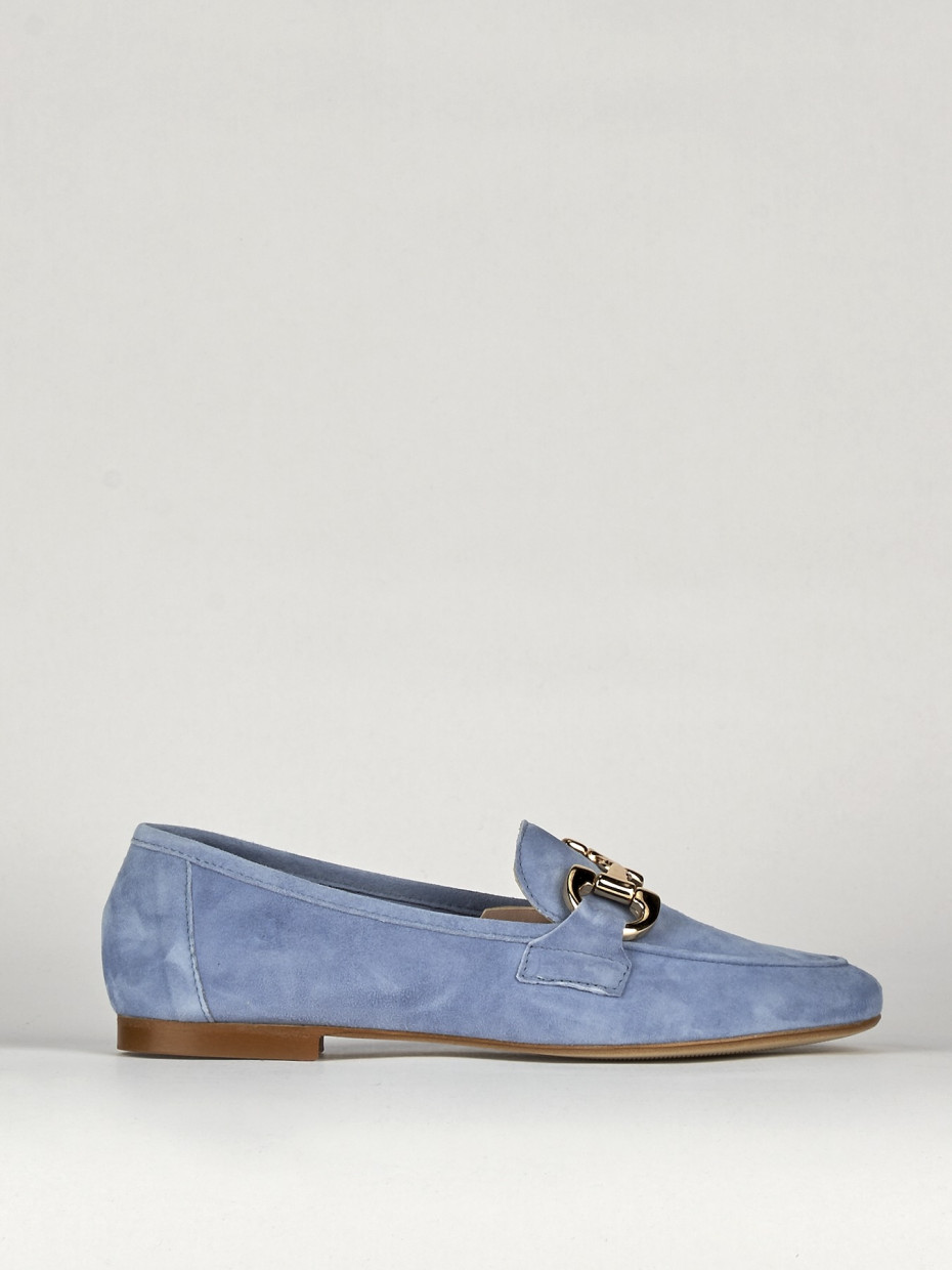 Mocassino tacco 1 cm azzurro camoscio