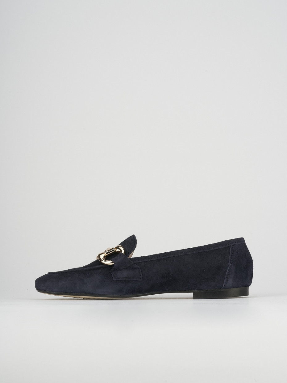 Mocassino tacco 1 cm blu camoscio