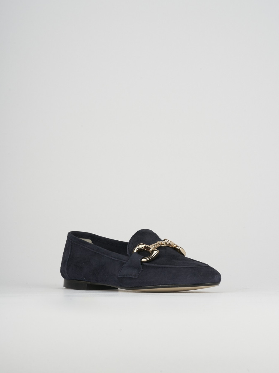 Mocassino tacco 1 cm blu camoscio