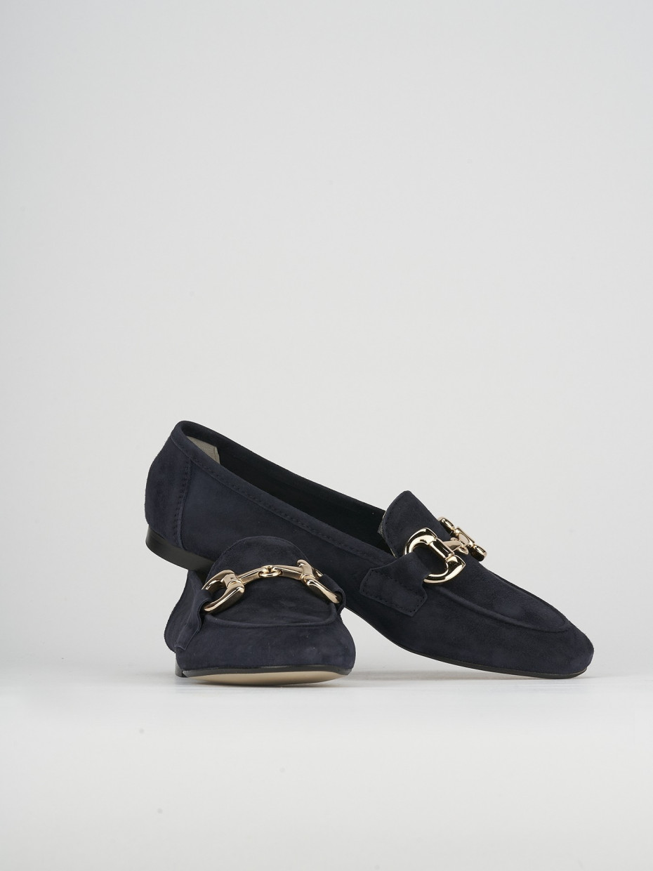 Mocassino tacco 1 cm blu camoscio