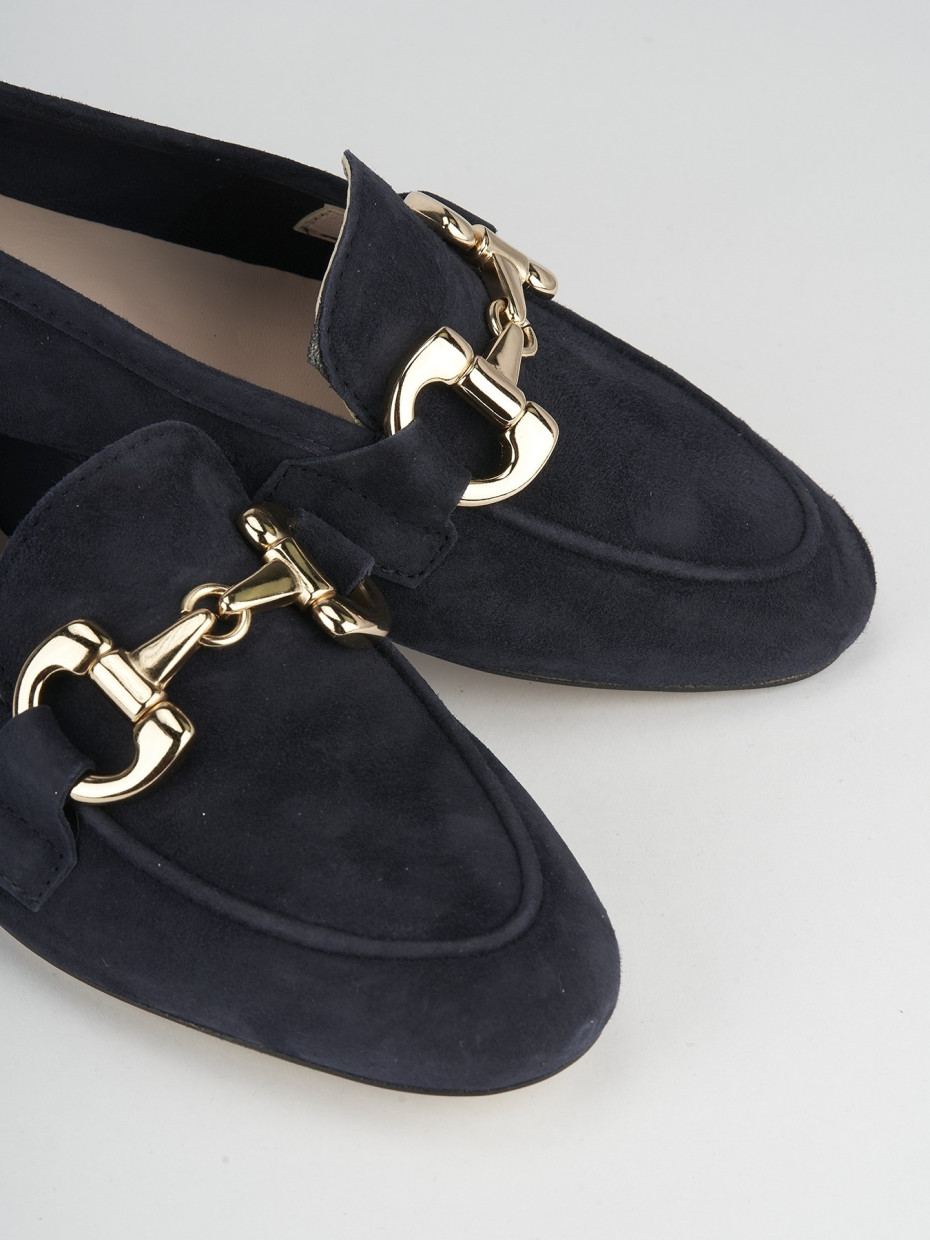 Mocassino tacco 1 cm blu camoscio