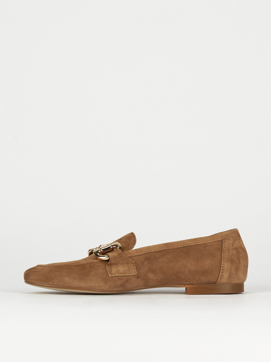Mocassino tacco 1 cm marrone camoscio