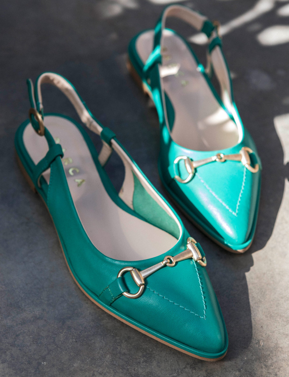 Flat shoes heel 1 cm green leather