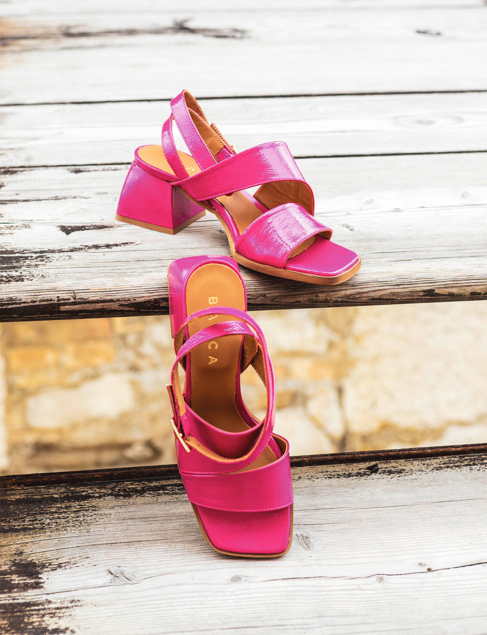 High heel sandals heel 5 cm pink leather