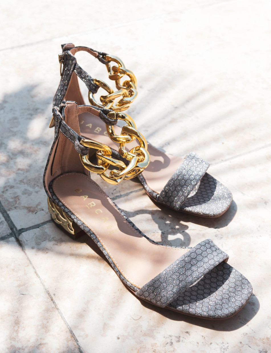 Low heel sandals heel 3 cm bronze leather