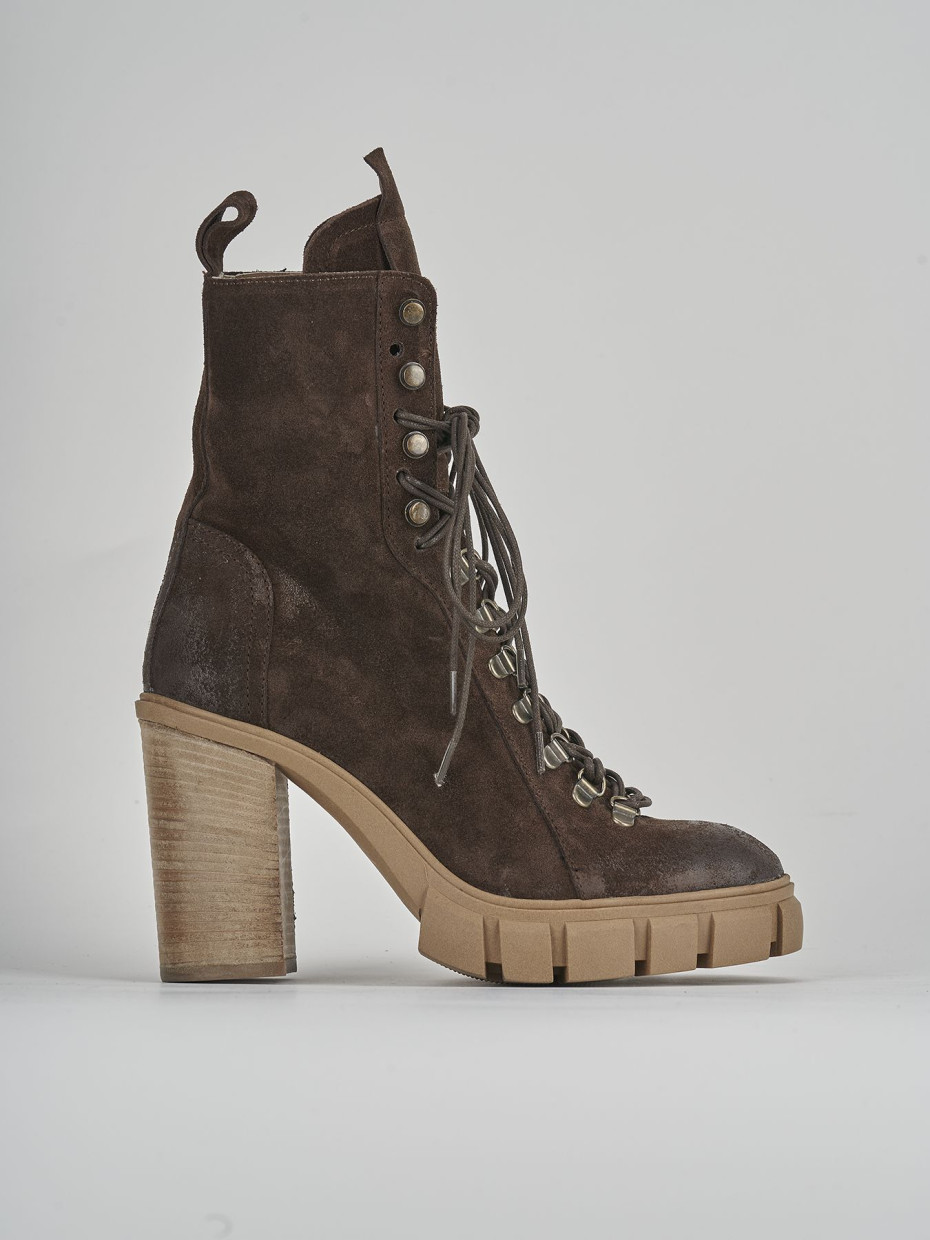 Combat boots heel 9 cm dark brown suede