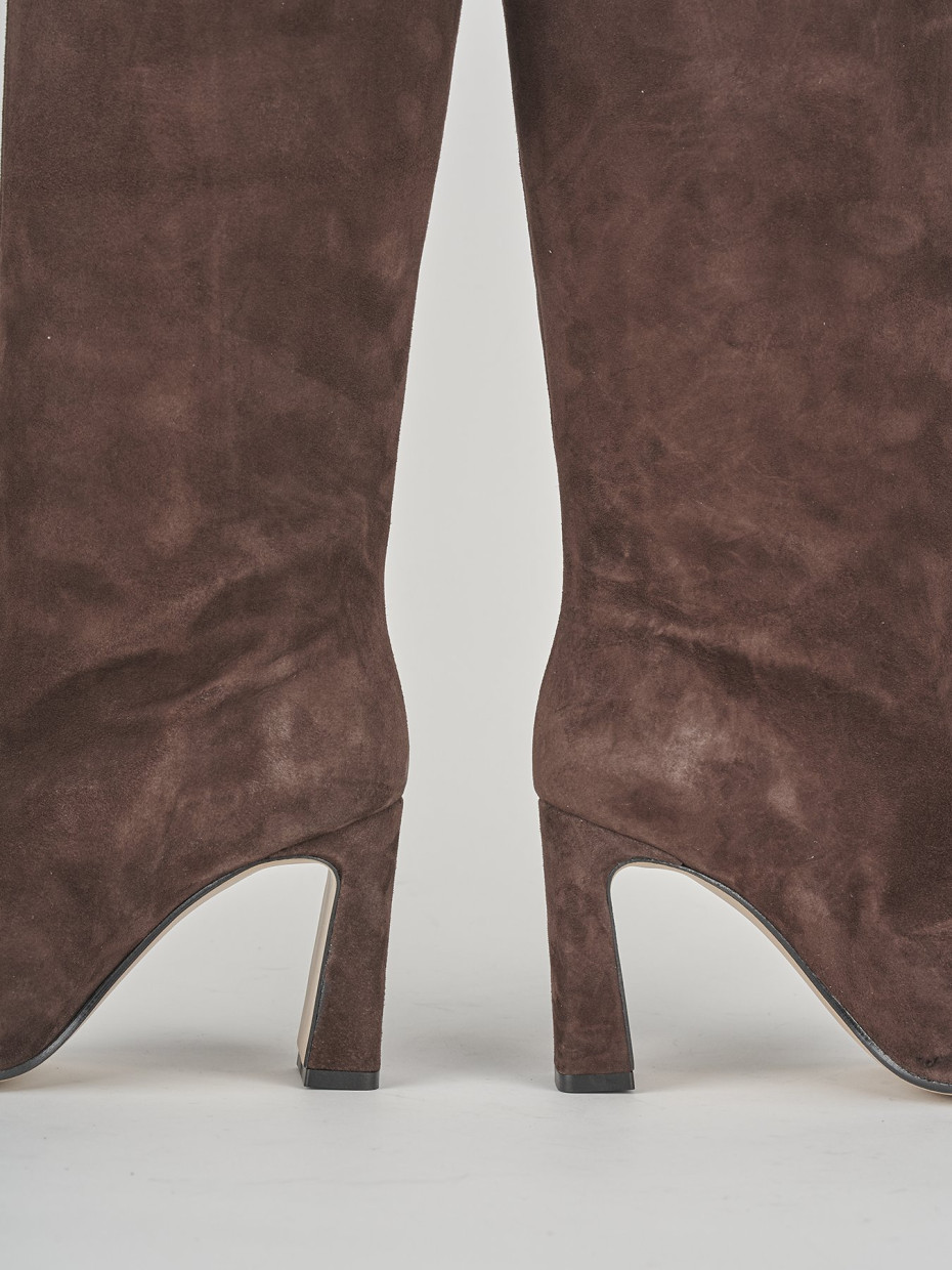 High heel boots heel 10 cm dark brown suede