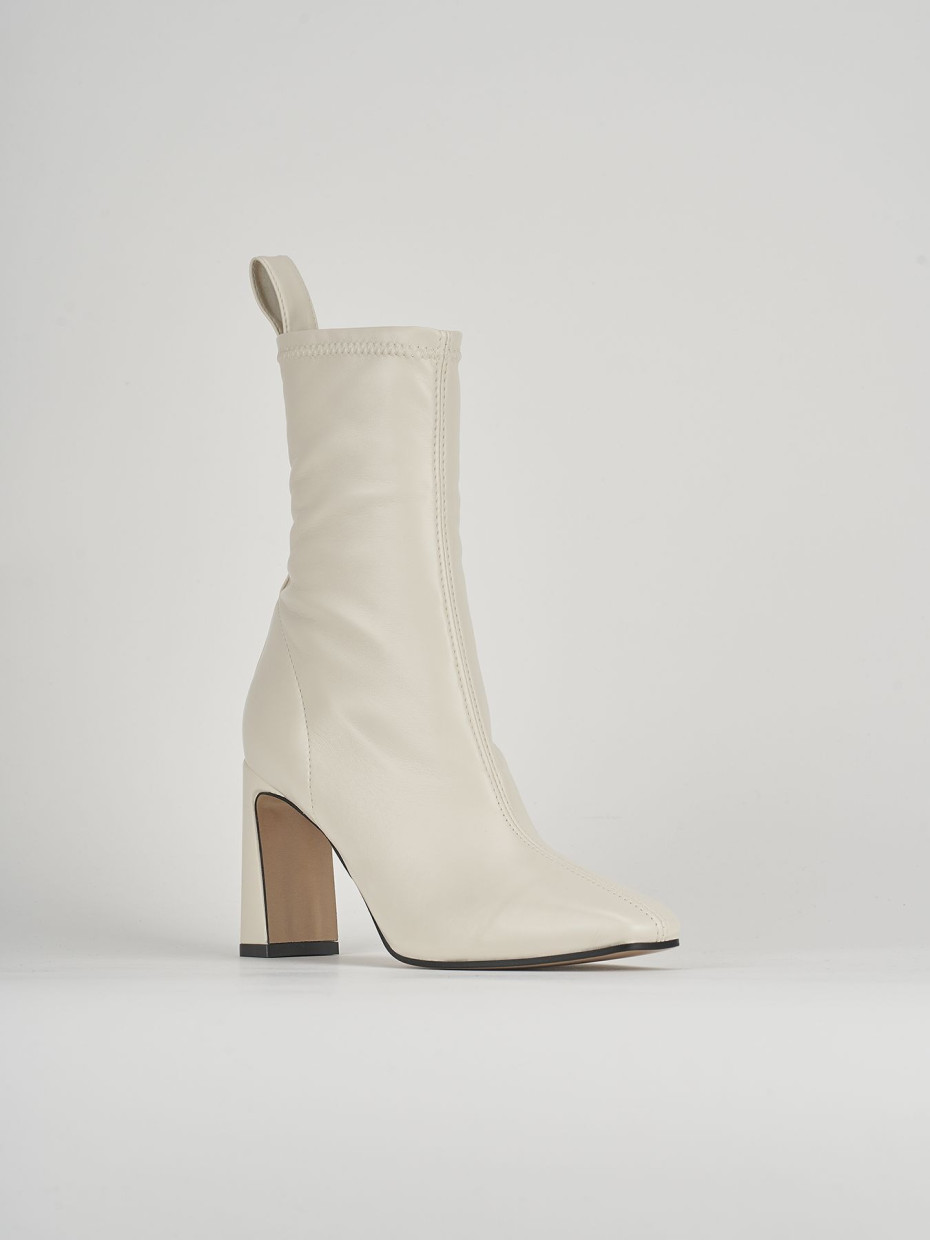 High heel ankle boots heel 8 cm beige leather