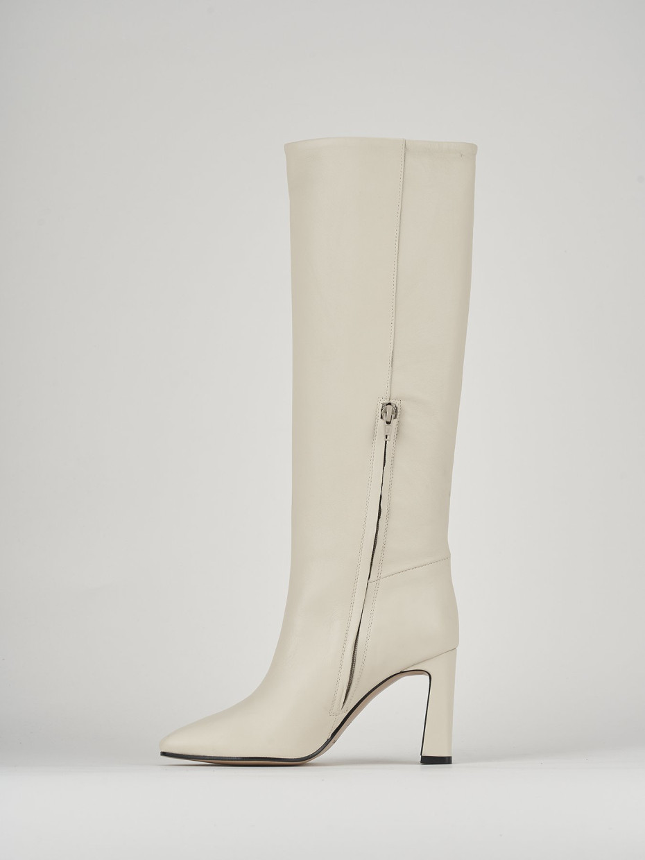 High heel boots heel 10 cm white leather