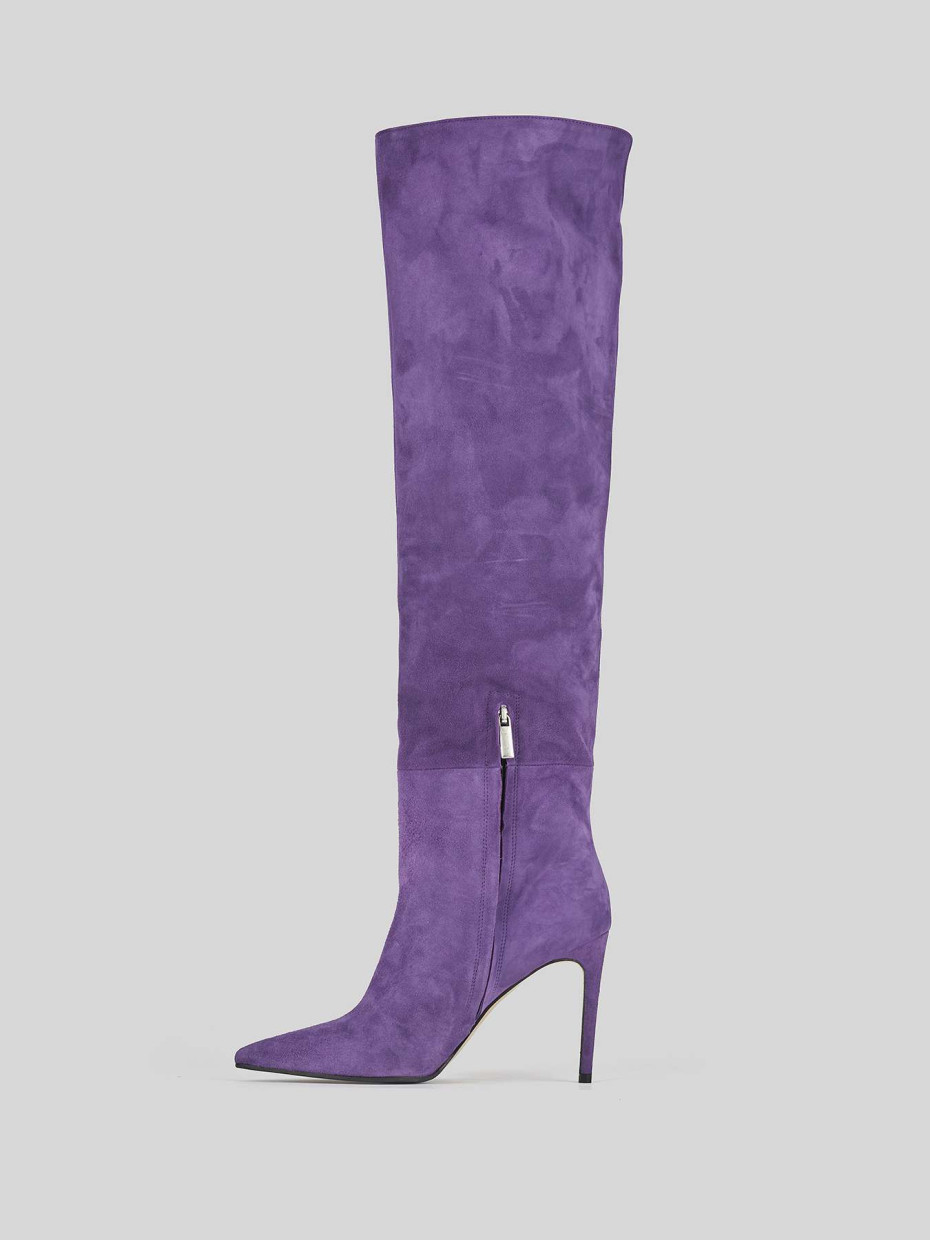 High heel boots heel 8 cm violet suede