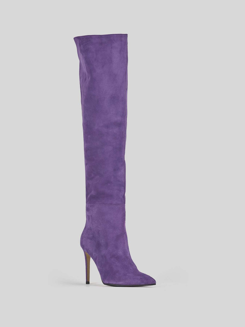 High heel boots heel 8 cm violet suede