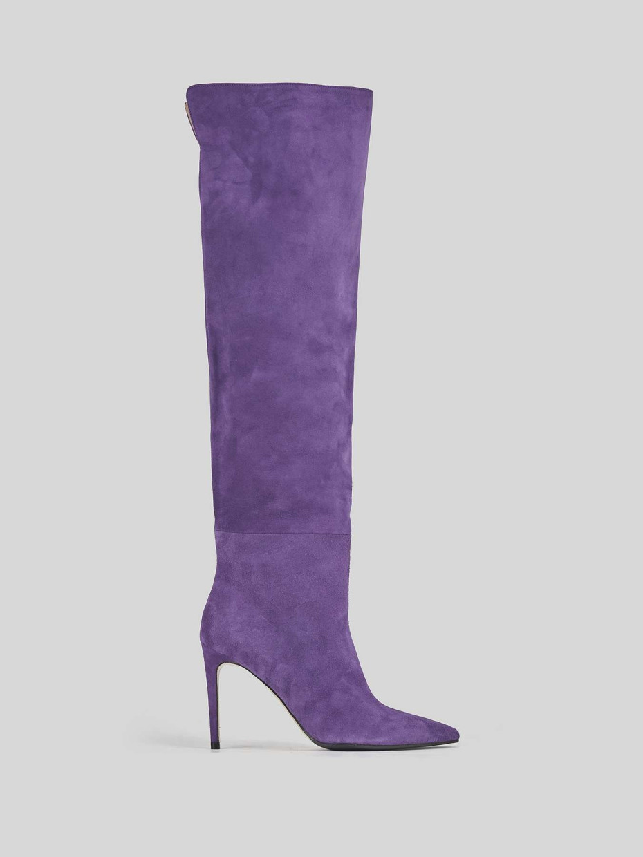 High heel boots heel 8 cm violet suede