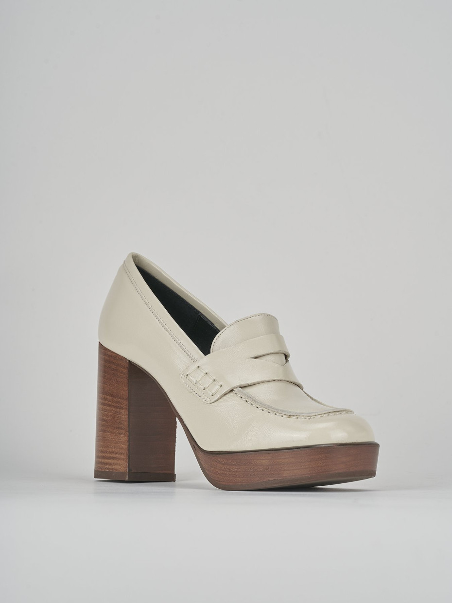 Loafers heel 9 cm white leather
