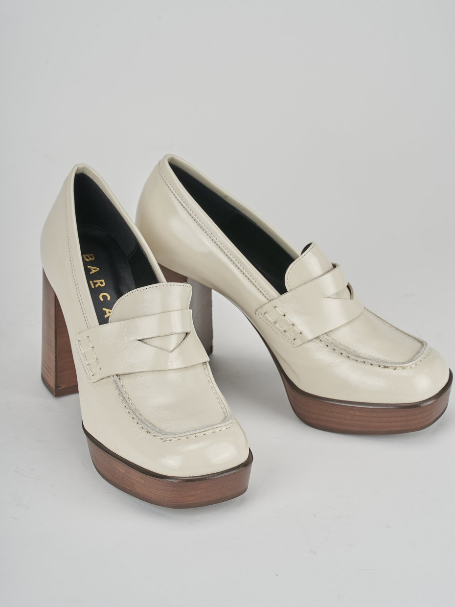 Loafers heel 9 cm white leather