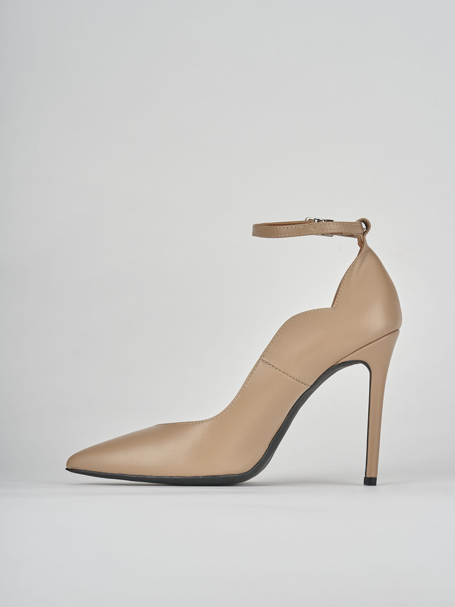 Décolleté e slingback tacco 10cm pelle marrone