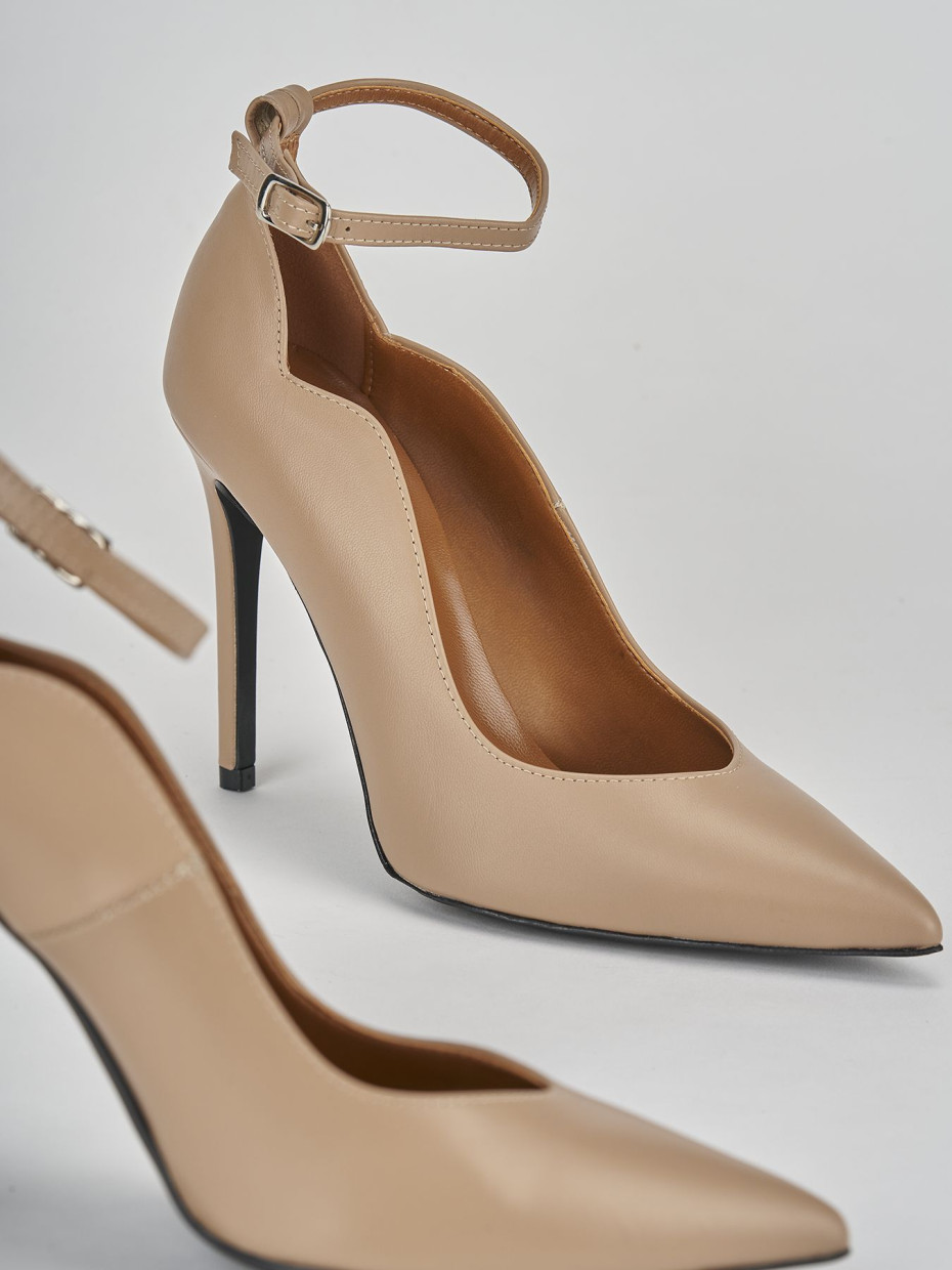 Décolleté e slingback tacco 10cm pelle marrone