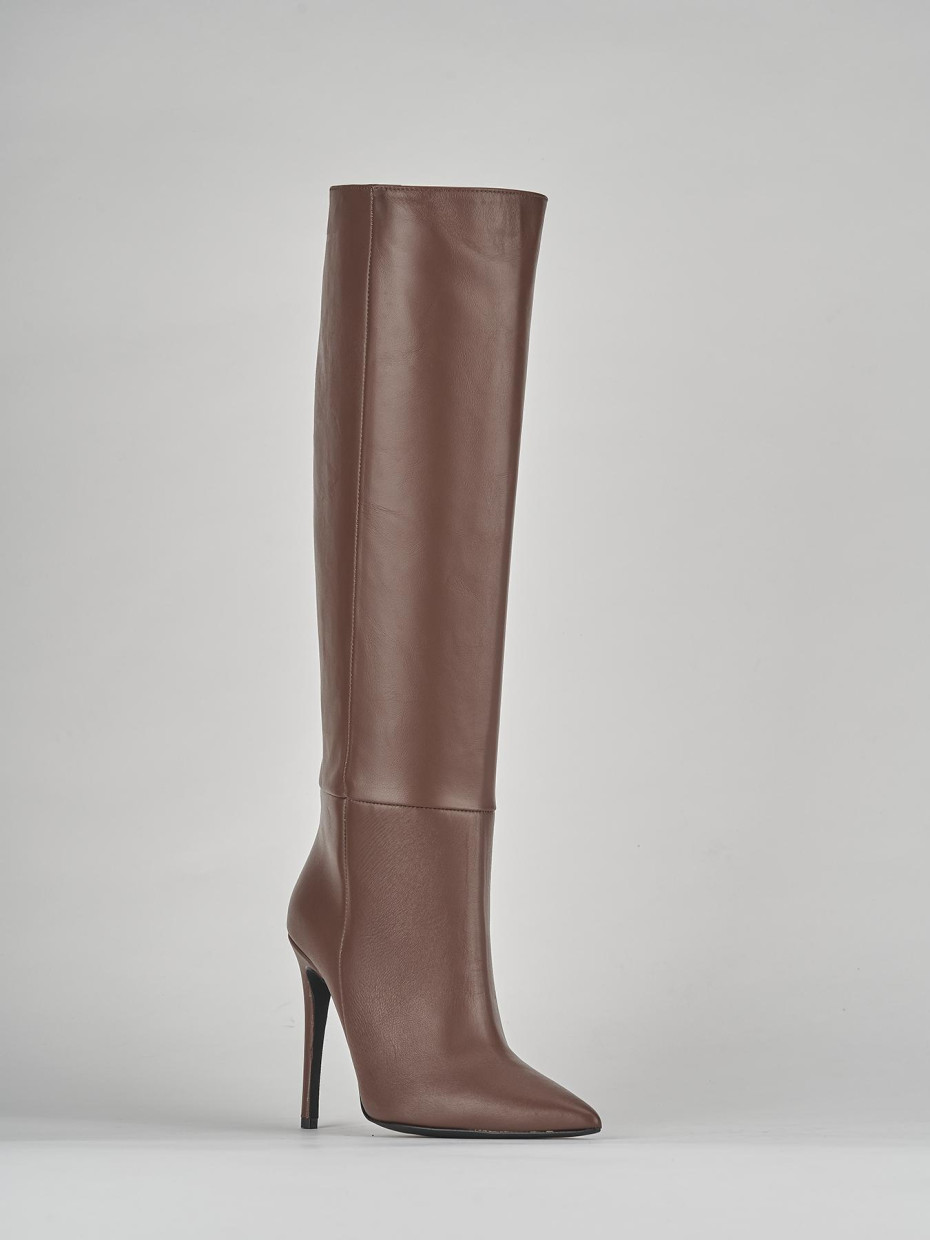 High heel boots heel 10 cm brown leather