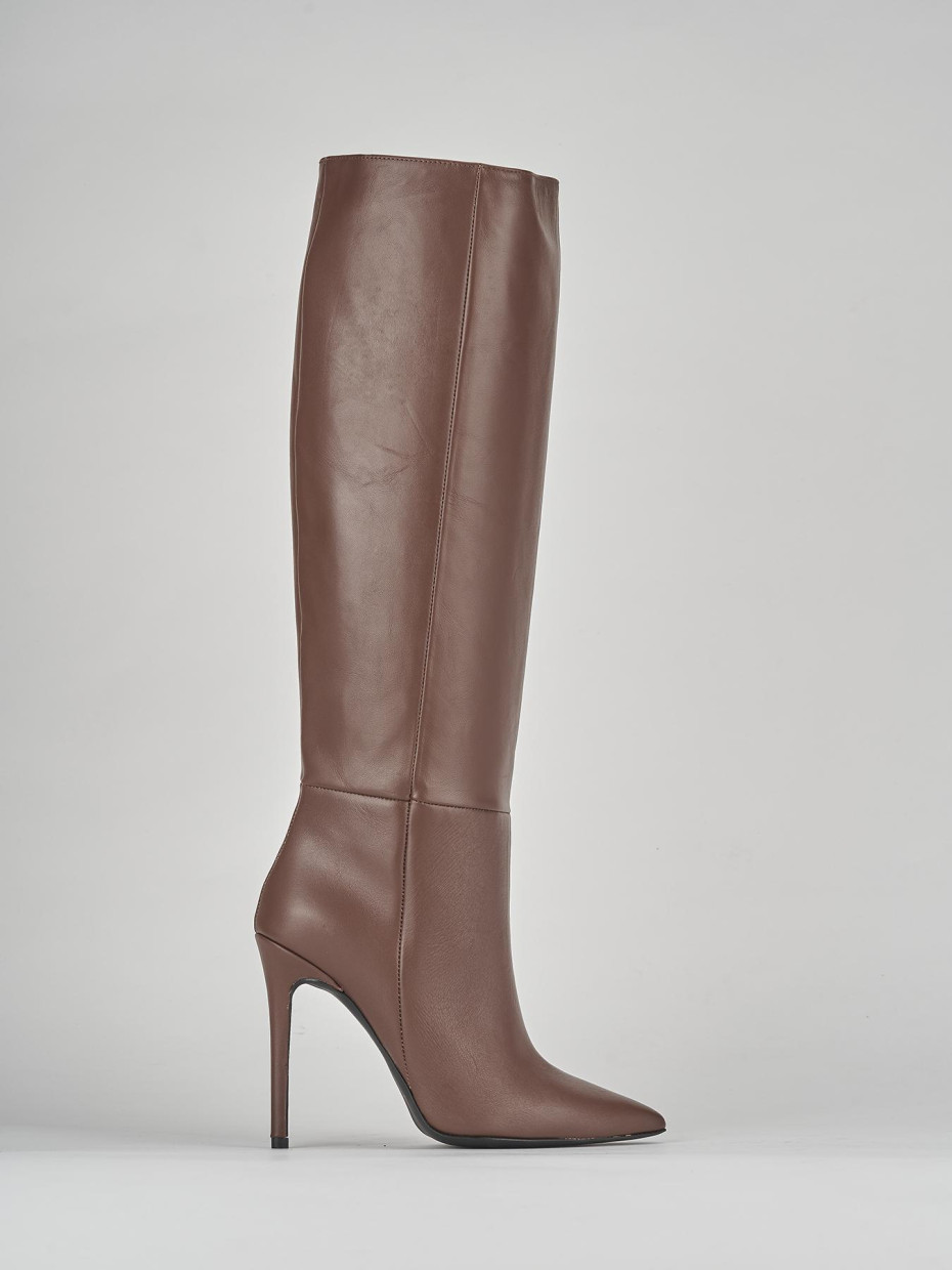 High heel boots heel 10 cm brown leather