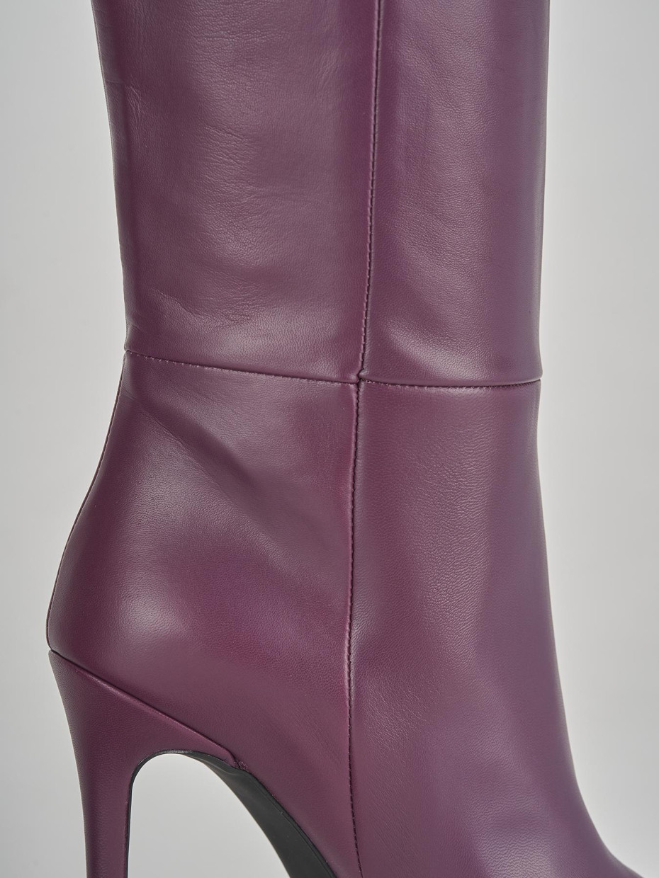High heel boots heel 10 cm violet leather