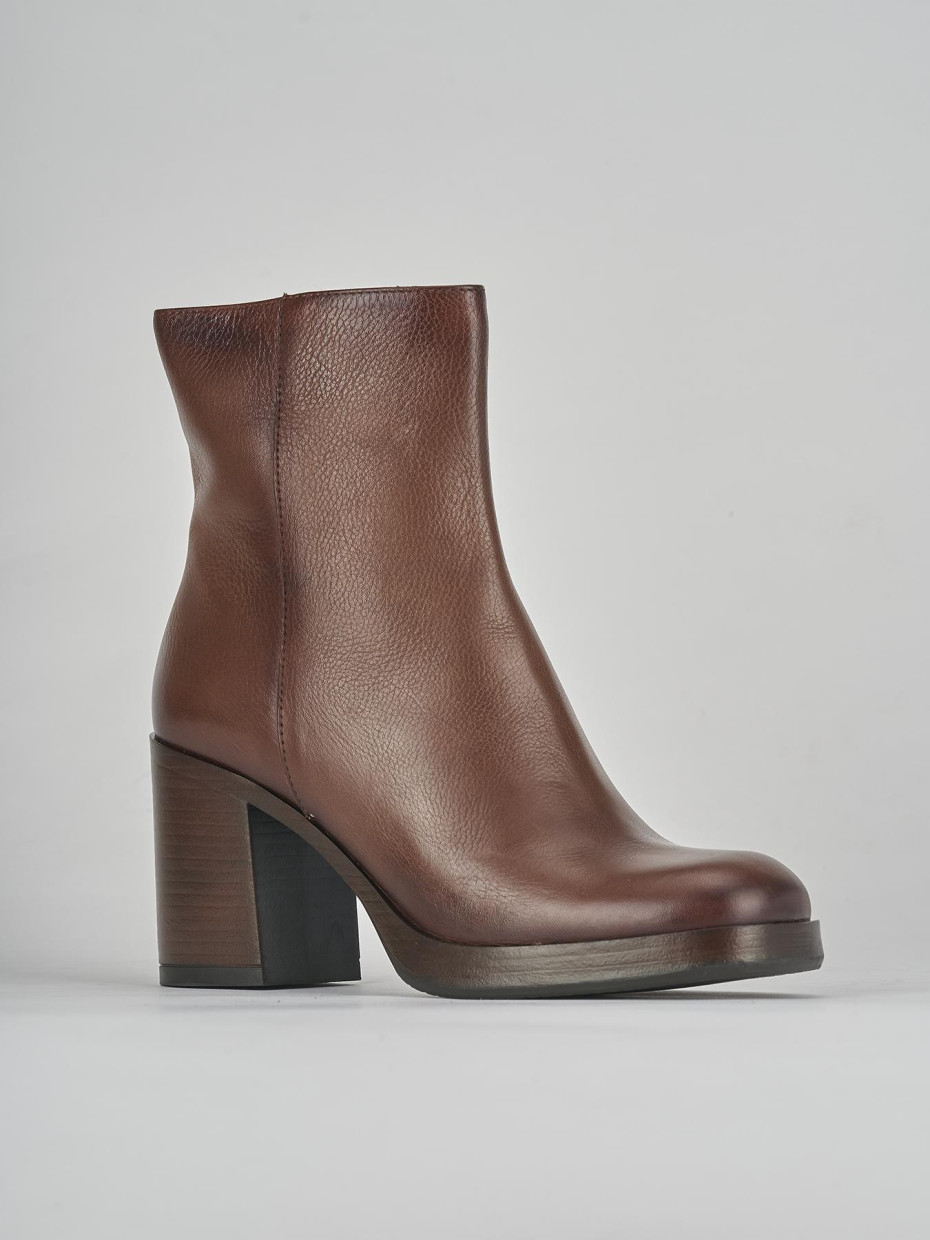High heel ankle boots heel 8 cm brown leather