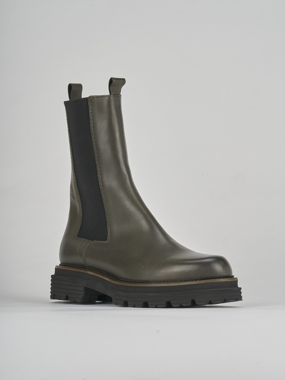 Stivale tronchetto chelsea tacco 2 cm verde pelle