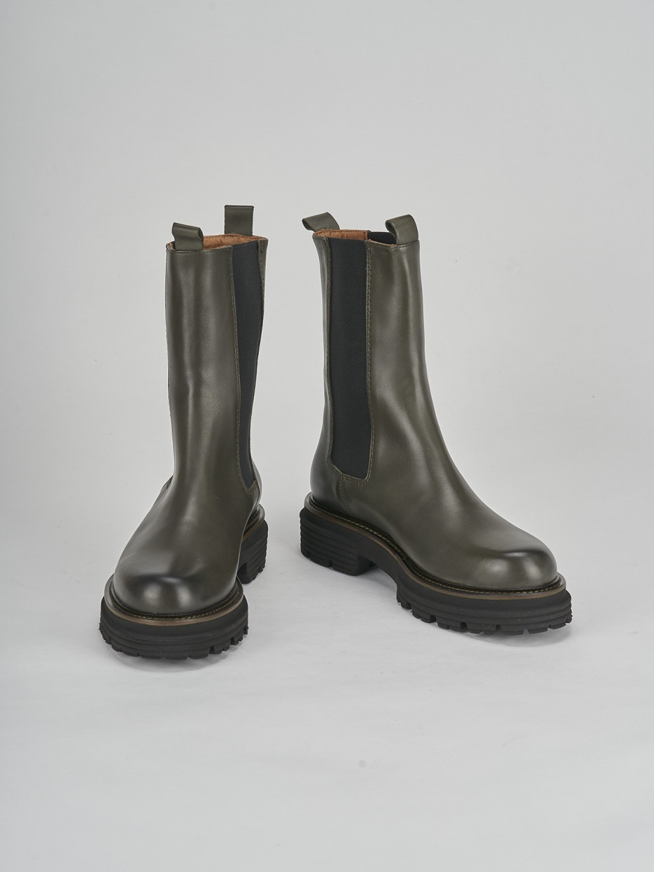 Stivale tronchetto chelsea tacco 2 cm verde pelle