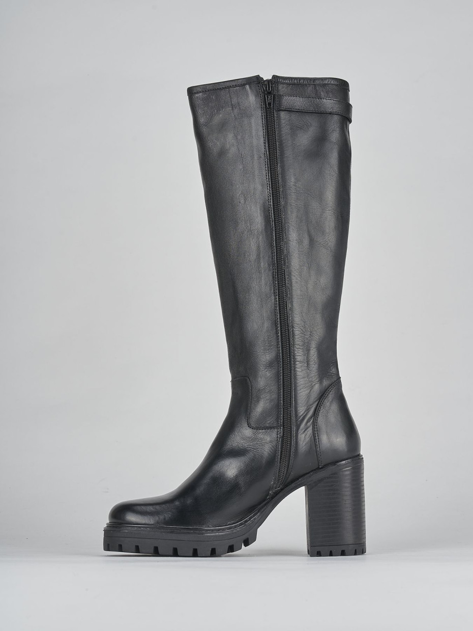 High heel boots heel 7 cm black leather